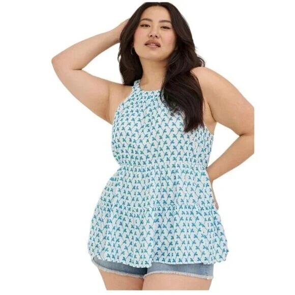 Torrid White Babydoll Tiered Top with Blue Floral Embroidered Eyelets NWT -2X - Picture 1 of 12